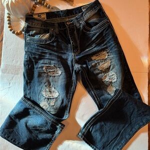 Men's Relaxed Fit Distressed Jeans - Dark Blue
